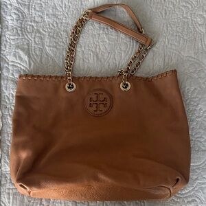 Tory Burch Brown Leather Tote with Chain Straps